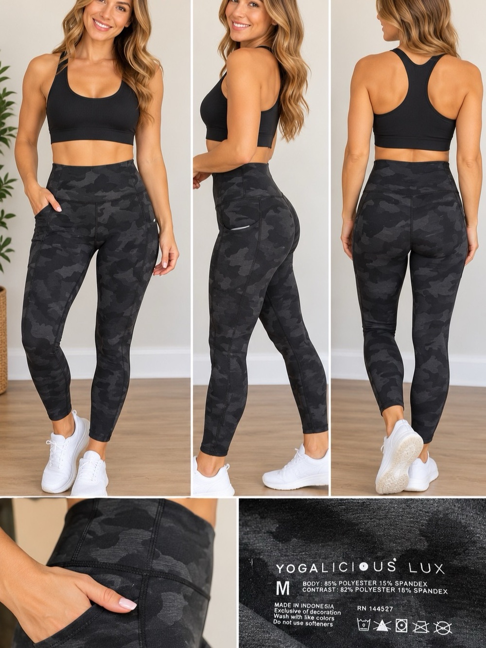 Yogalicious Lux Camo Leggings With Pockets Size Medium